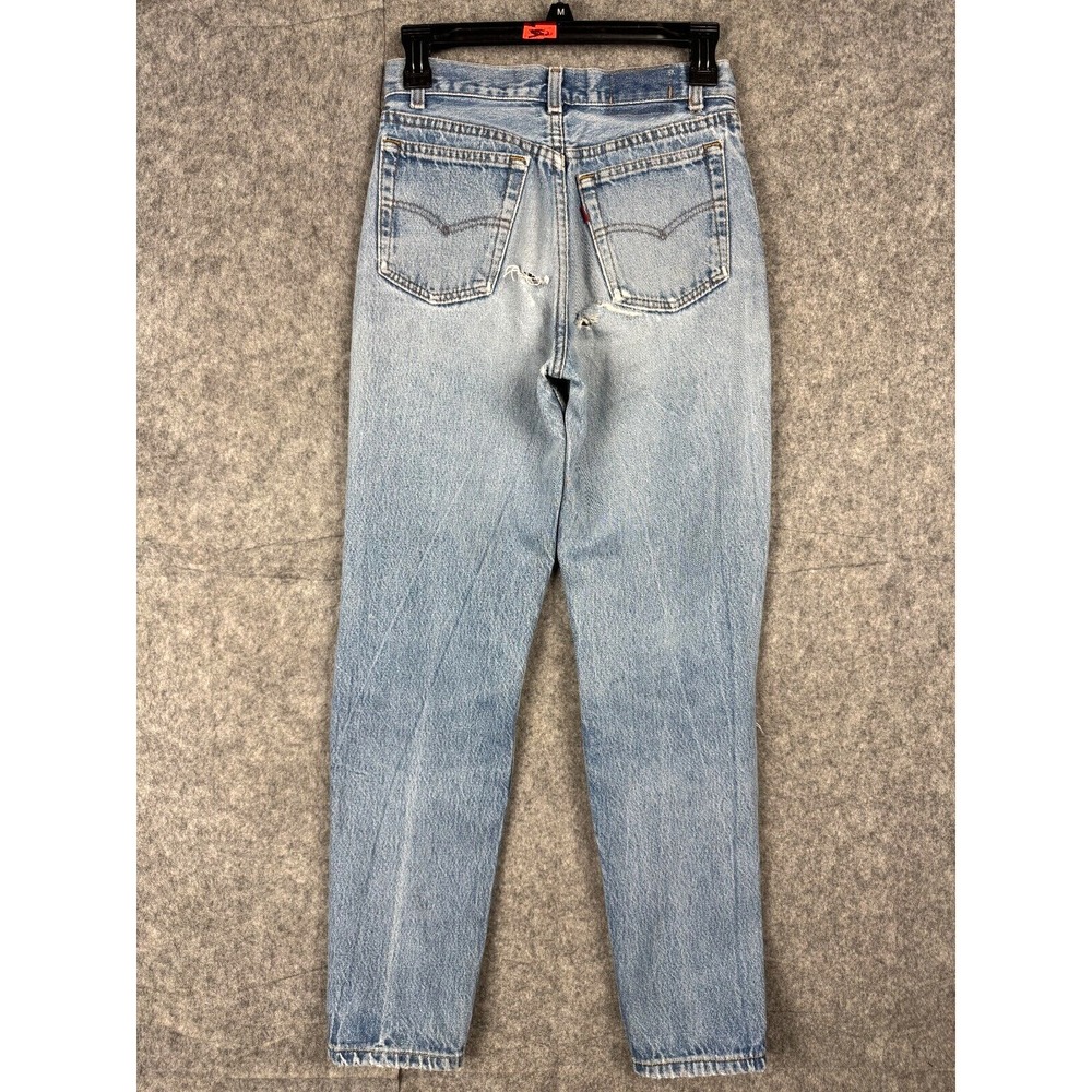 VINTAGE Levis 701 Jeans Womens 26 x 29 Blue Distressed Holes Made USA COOL! - Picture 2 of 14